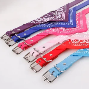 Adjustable Pet Bandana Leather Printed Soft Collar